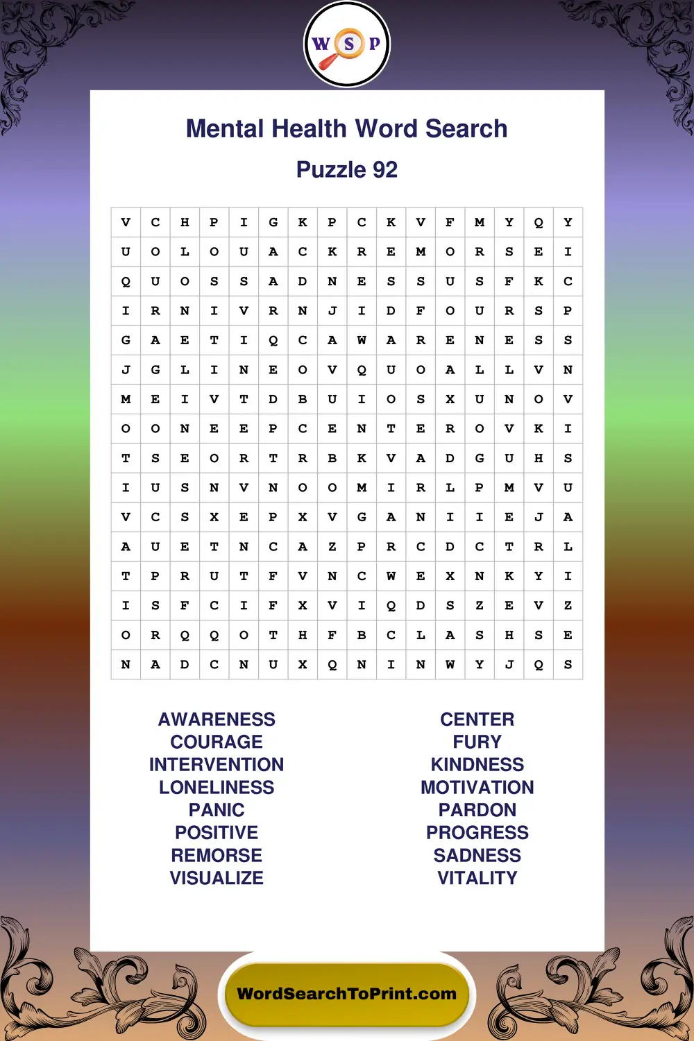 Mental Health Word Search Puzzle 92