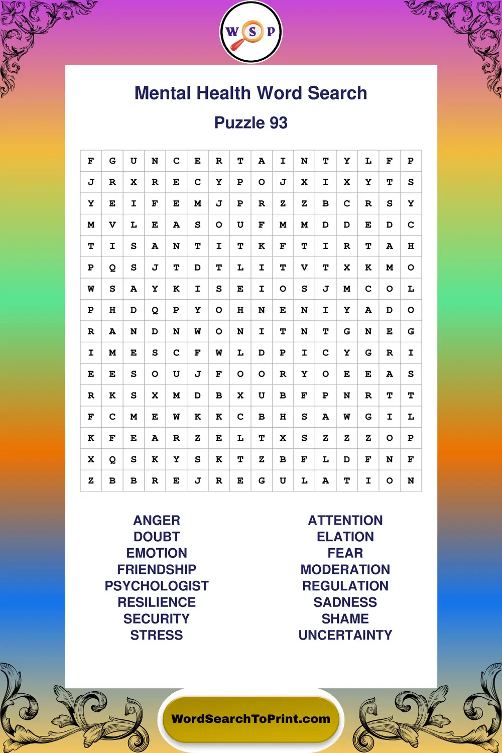 Mental Health Word Search Puzzle 93