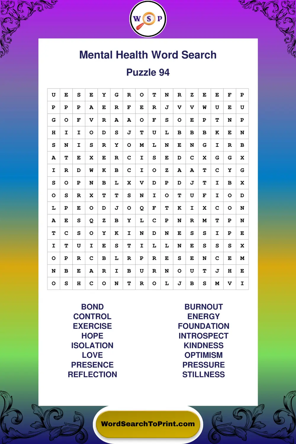 Mental Health Word Search Puzzle 94