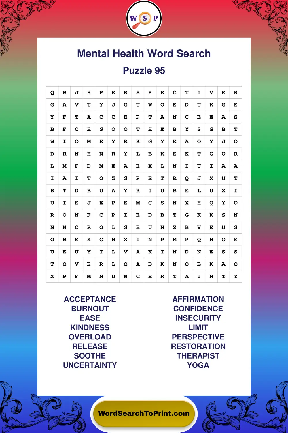 Mental Health Word Search Puzzle 95