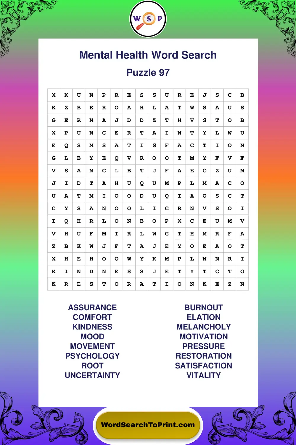 Mental Health Word Search Puzzle 97