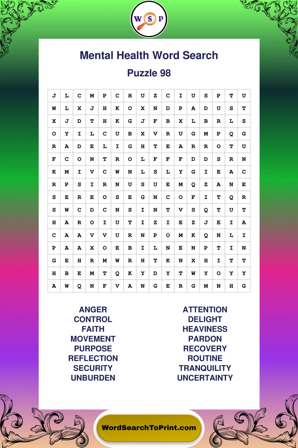 Mental Health Word Search Puzzle 98