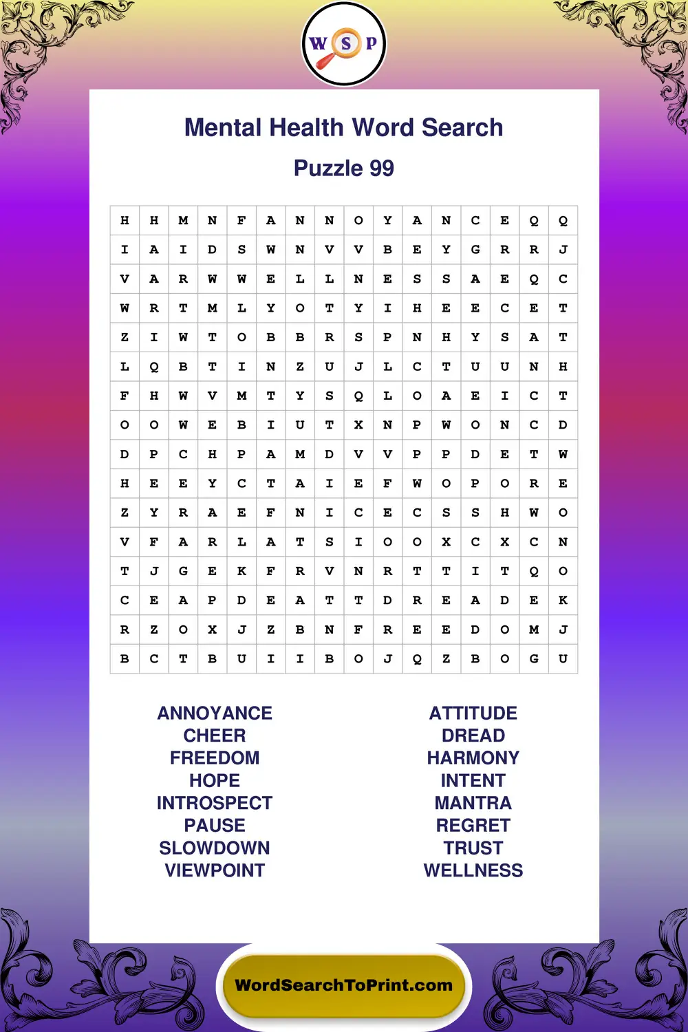 Mental Health Word Search Puzzle 99