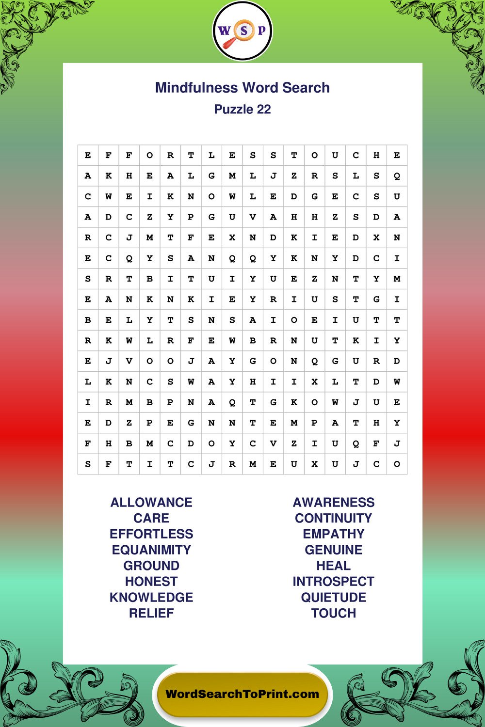 Mindfulness Word Search Puzzle 22