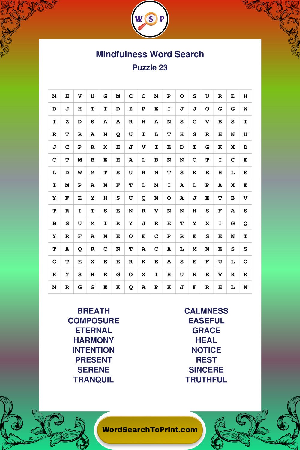 Mindfulness Word Search Puzzle 23