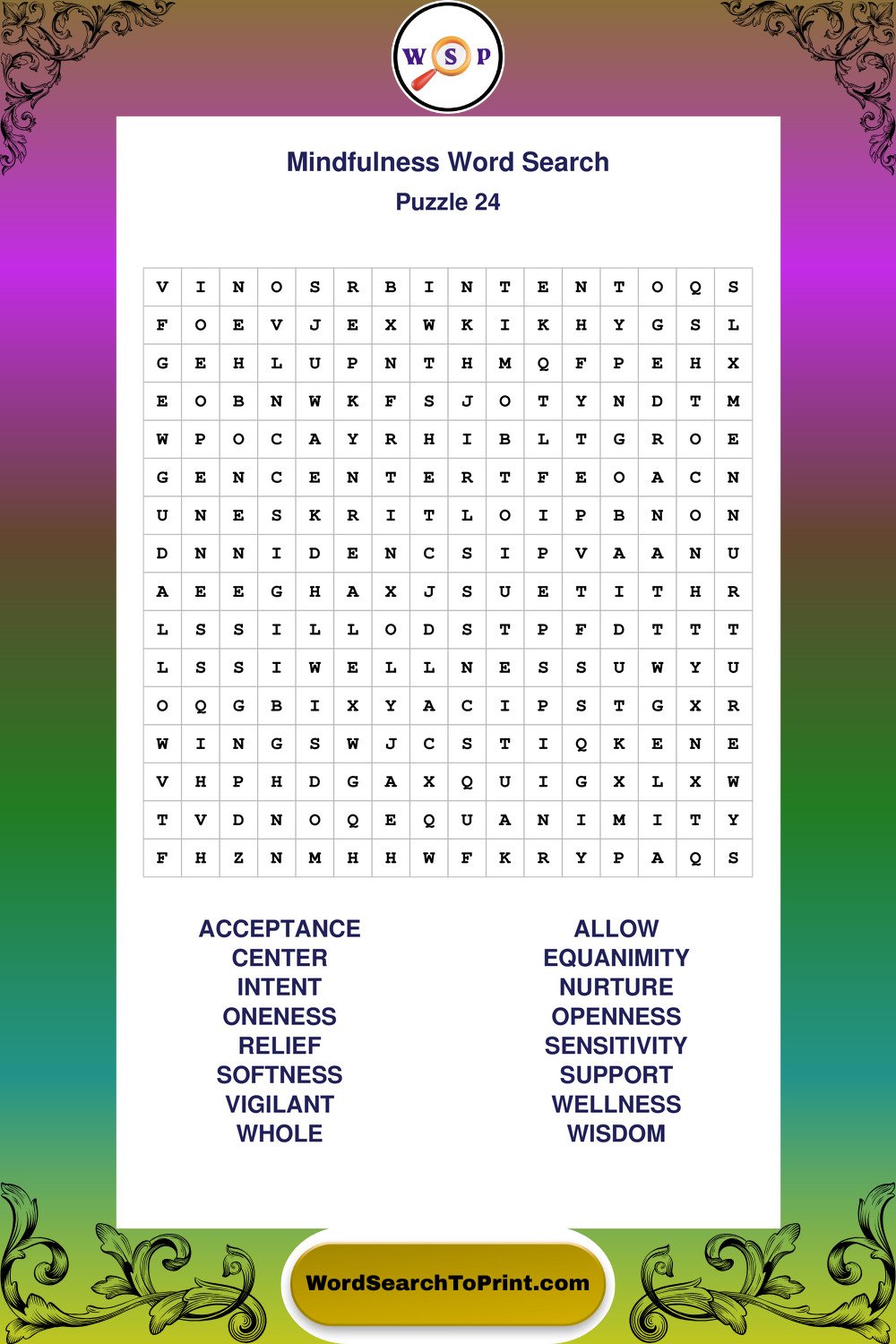 Mindfulness Word Search Puzzle 24