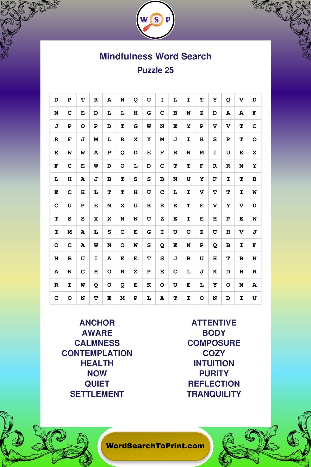 Mindfulness Word Search Puzzle 25