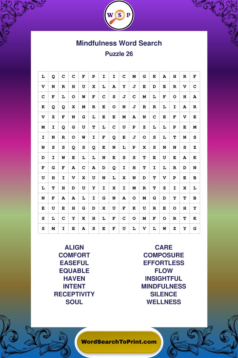 Mindfulness Word Search Puzzle 26