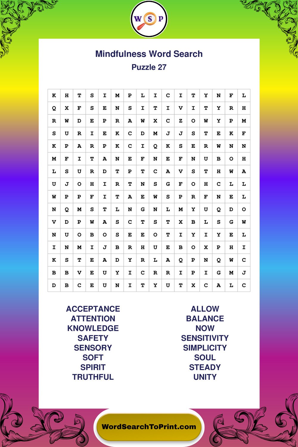 Mindfulness Word Search Puzzle 27