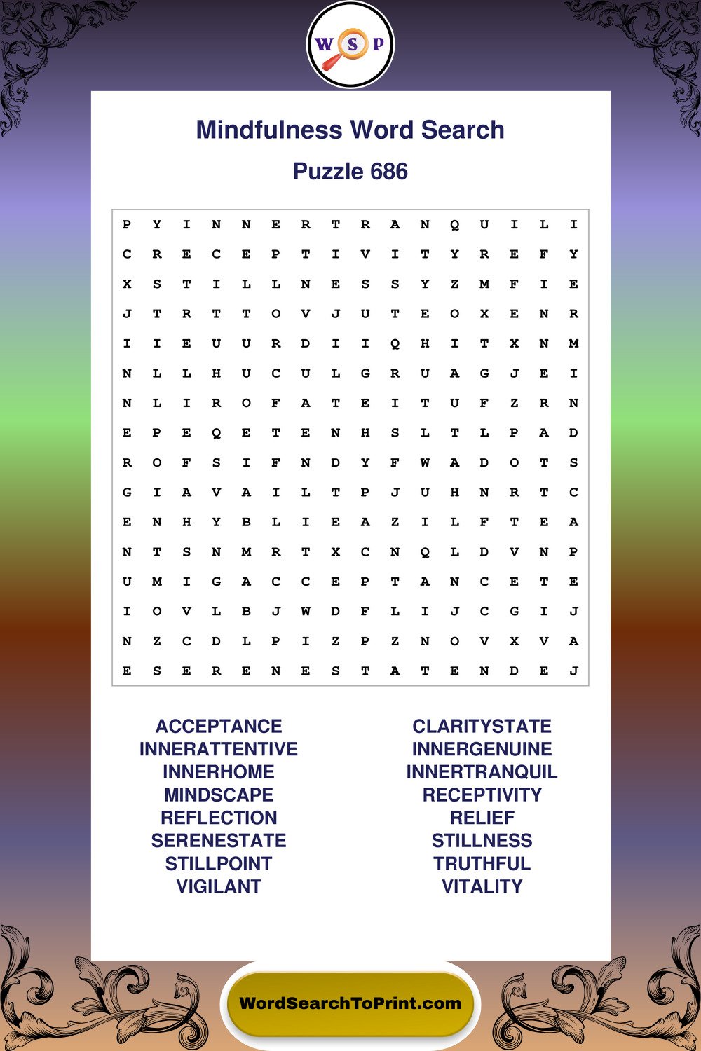 Mindfulness Word Search Puzzle 686