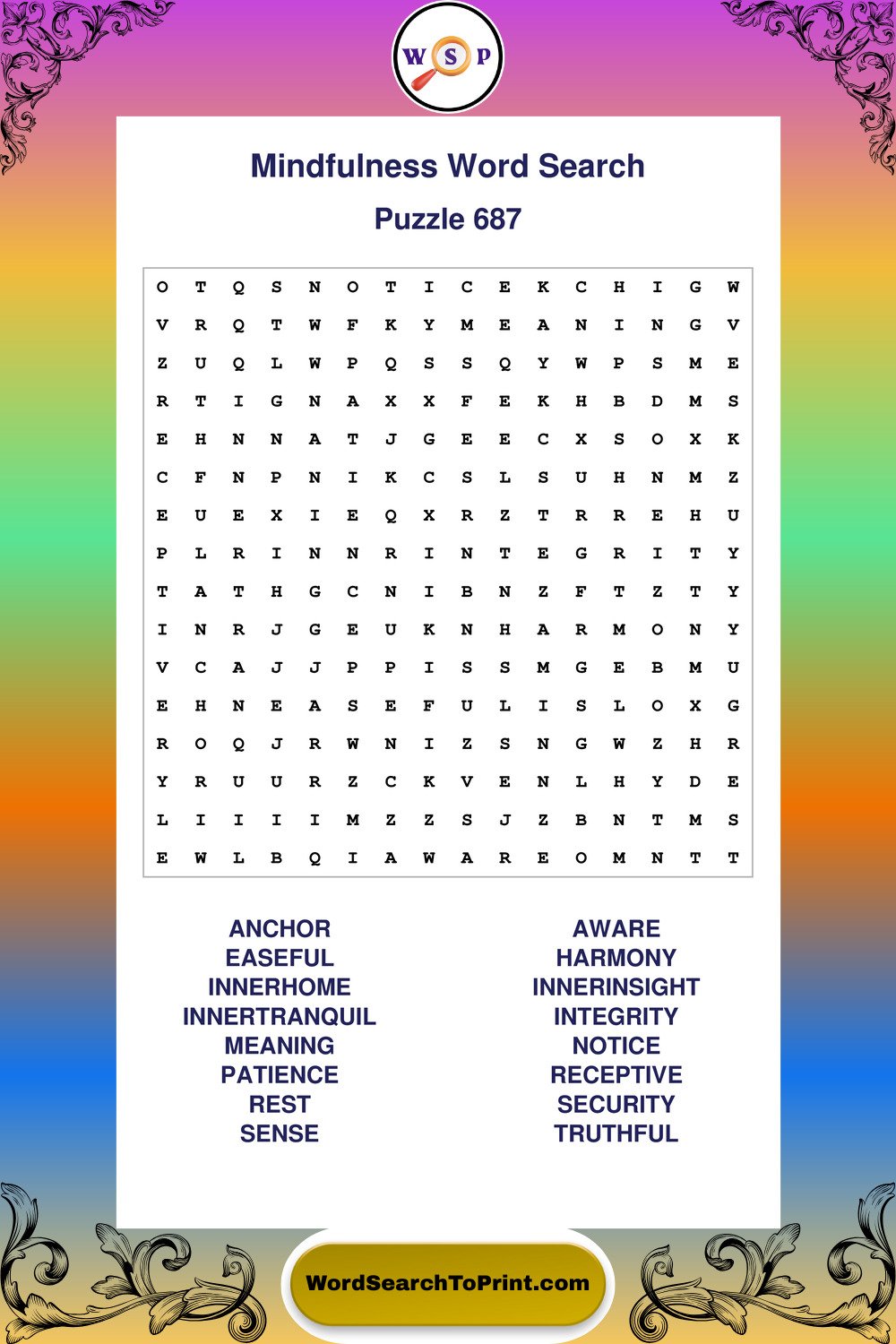 Mindfulness Word Search Puzzle 687