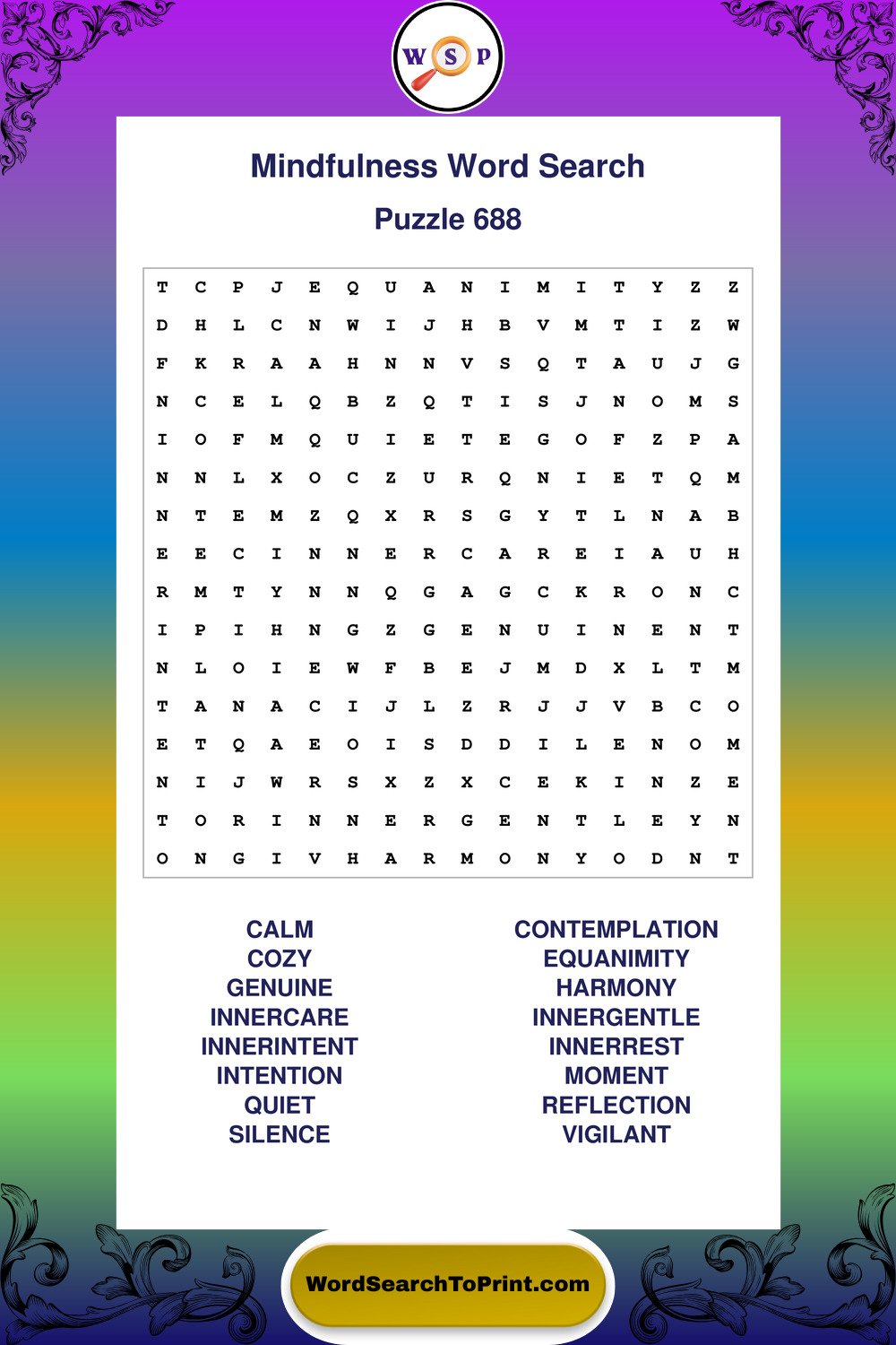 Mindfulness Word Search Puzzle 688