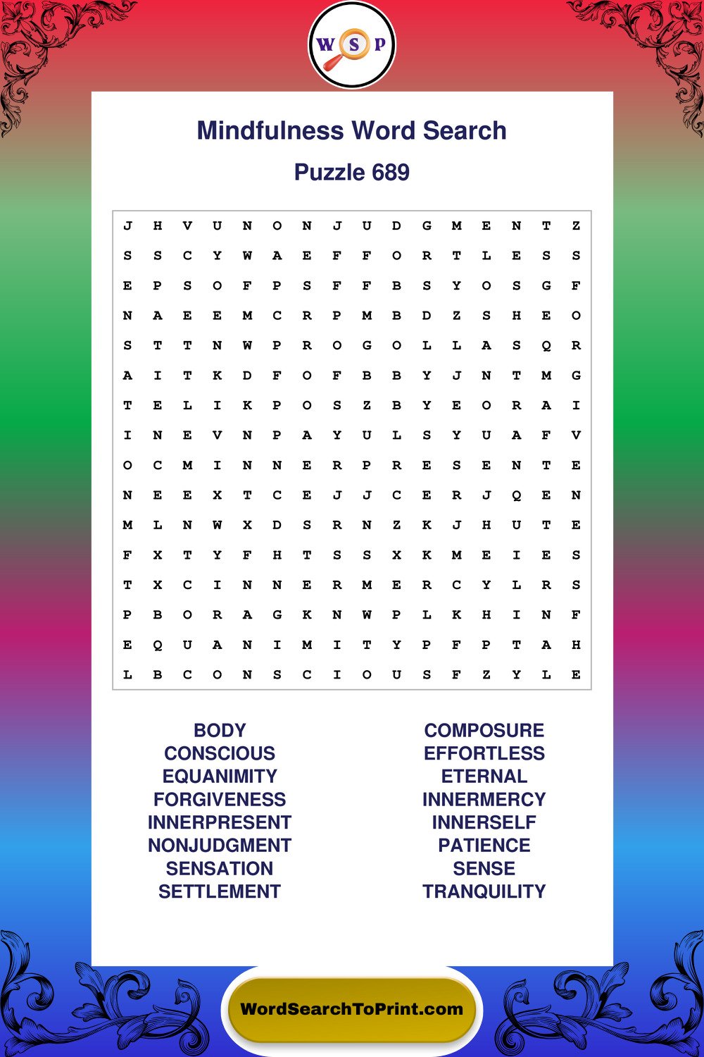 Mindfulness Word Search Puzzle 689