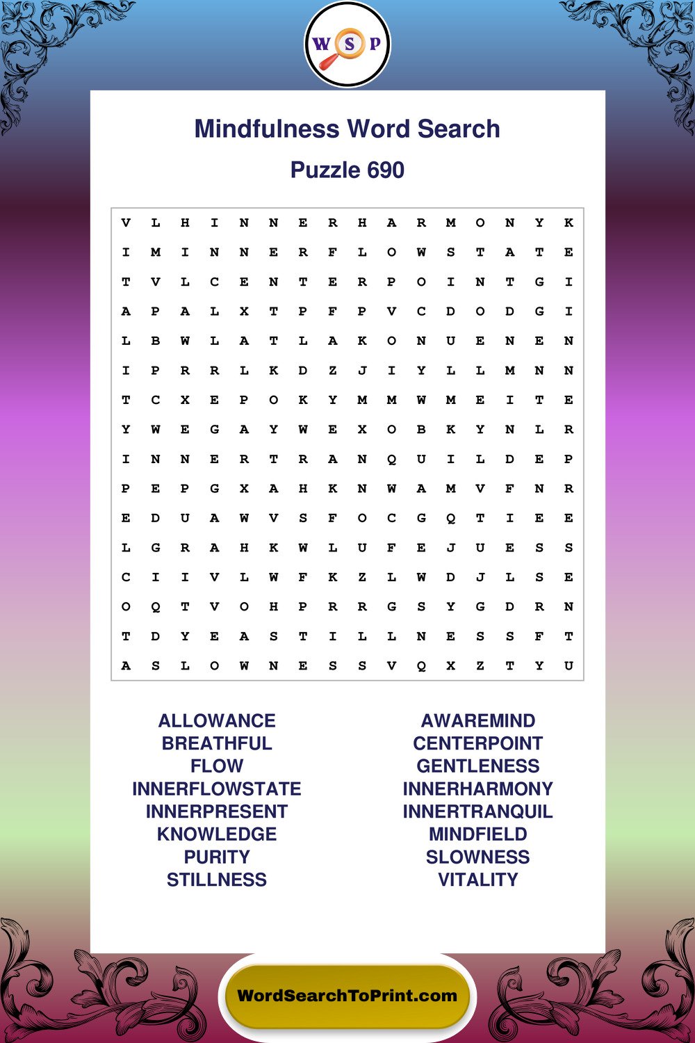 Mindfulness Word Search Puzzle 690
