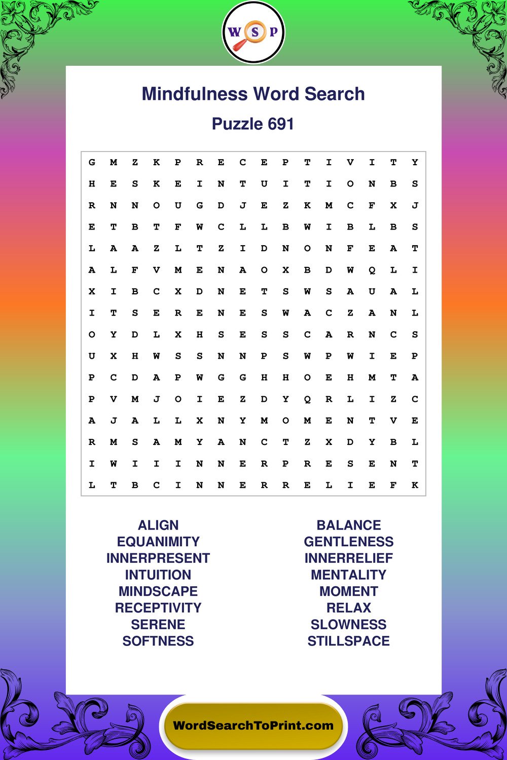 Mindfulness Word Search Puzzle 691