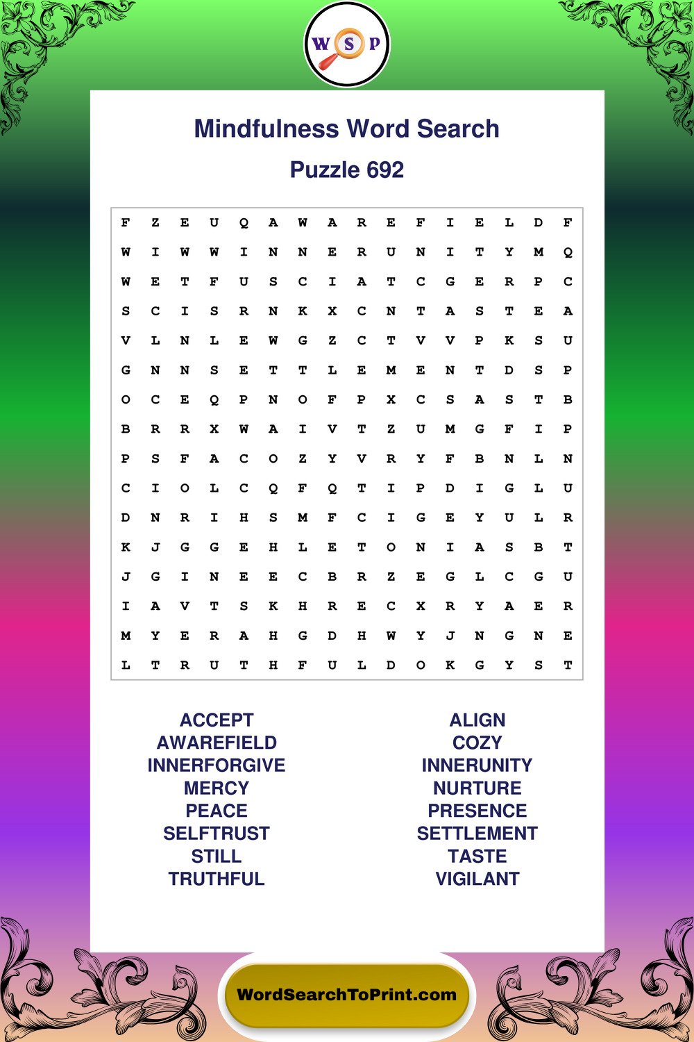 Mindfulness Word Search Puzzle 692