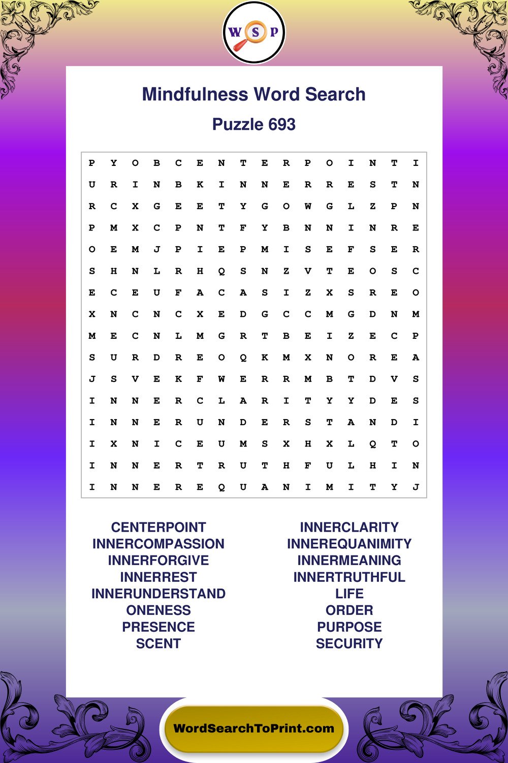 Mindfulness Word Search Puzzle 693
