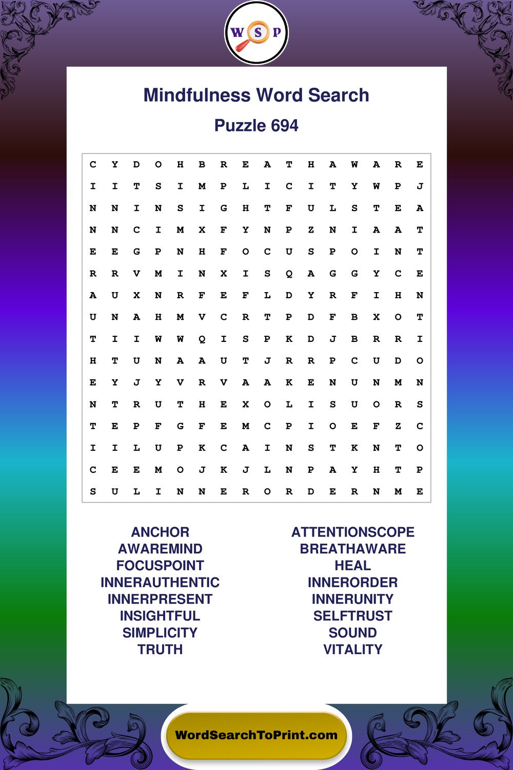 Mindfulness Word Search Puzzle 694