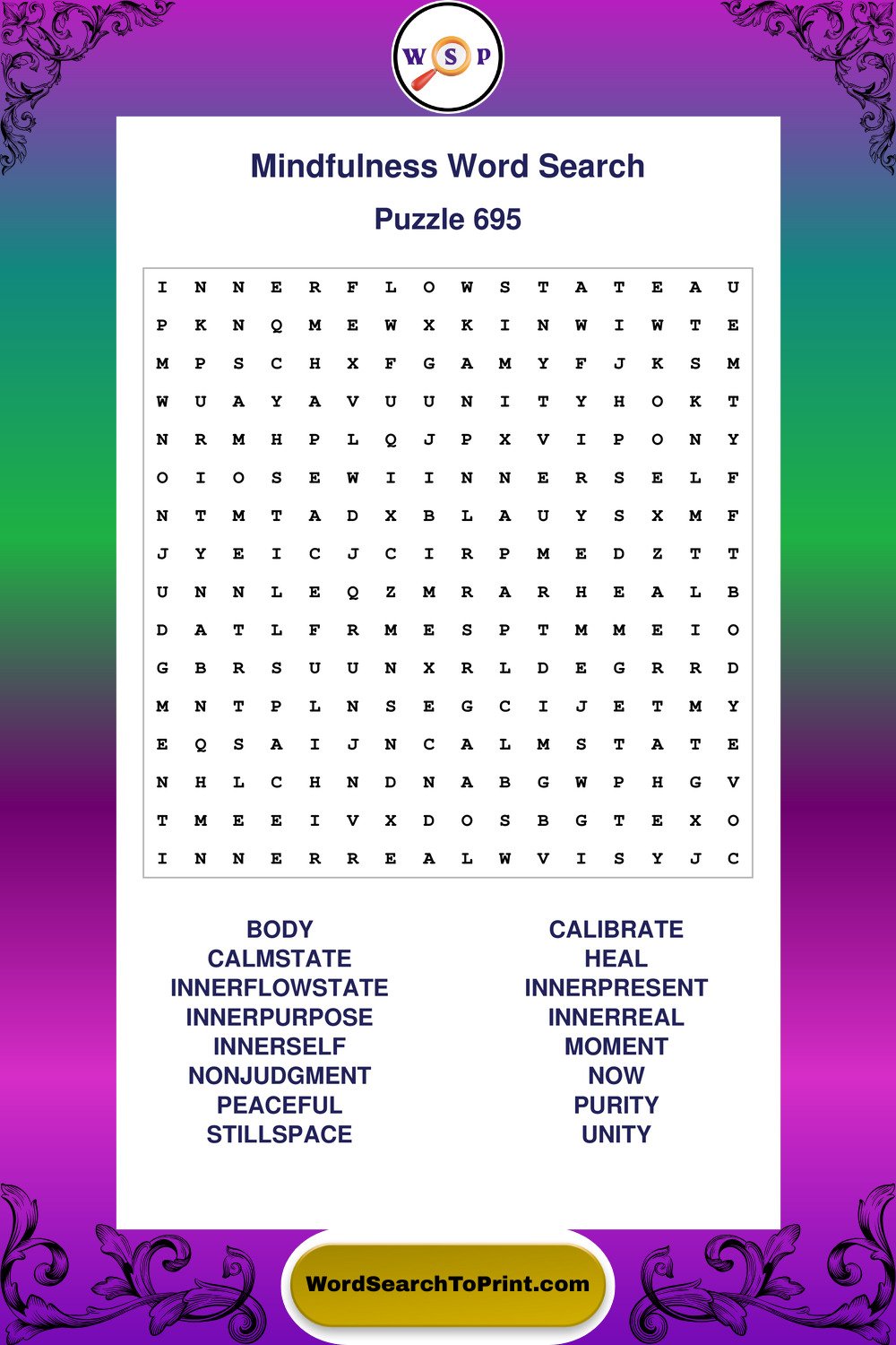 Mindfulness Word Search Puzzle 695