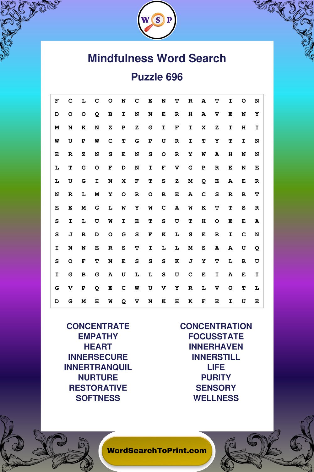 Mindfulness Word Search Puzzle 696
