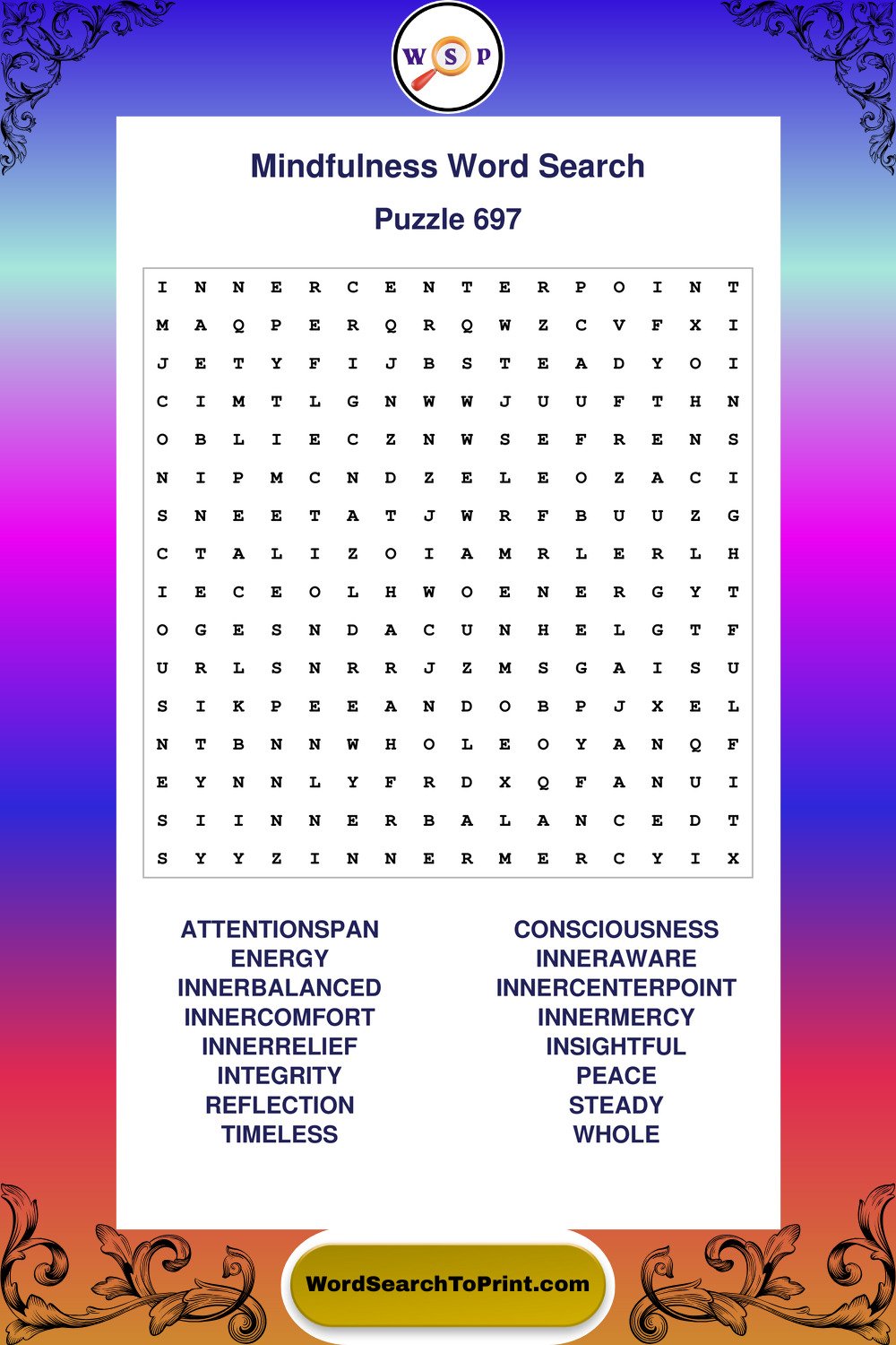 Mindfulness Word Search Puzzle 697