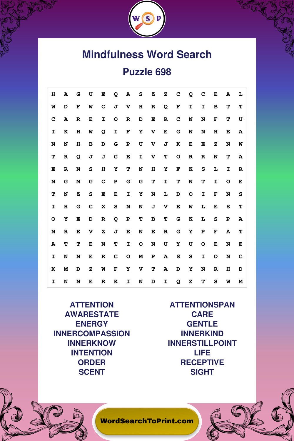 Mindfulness Word Search Puzzle 698