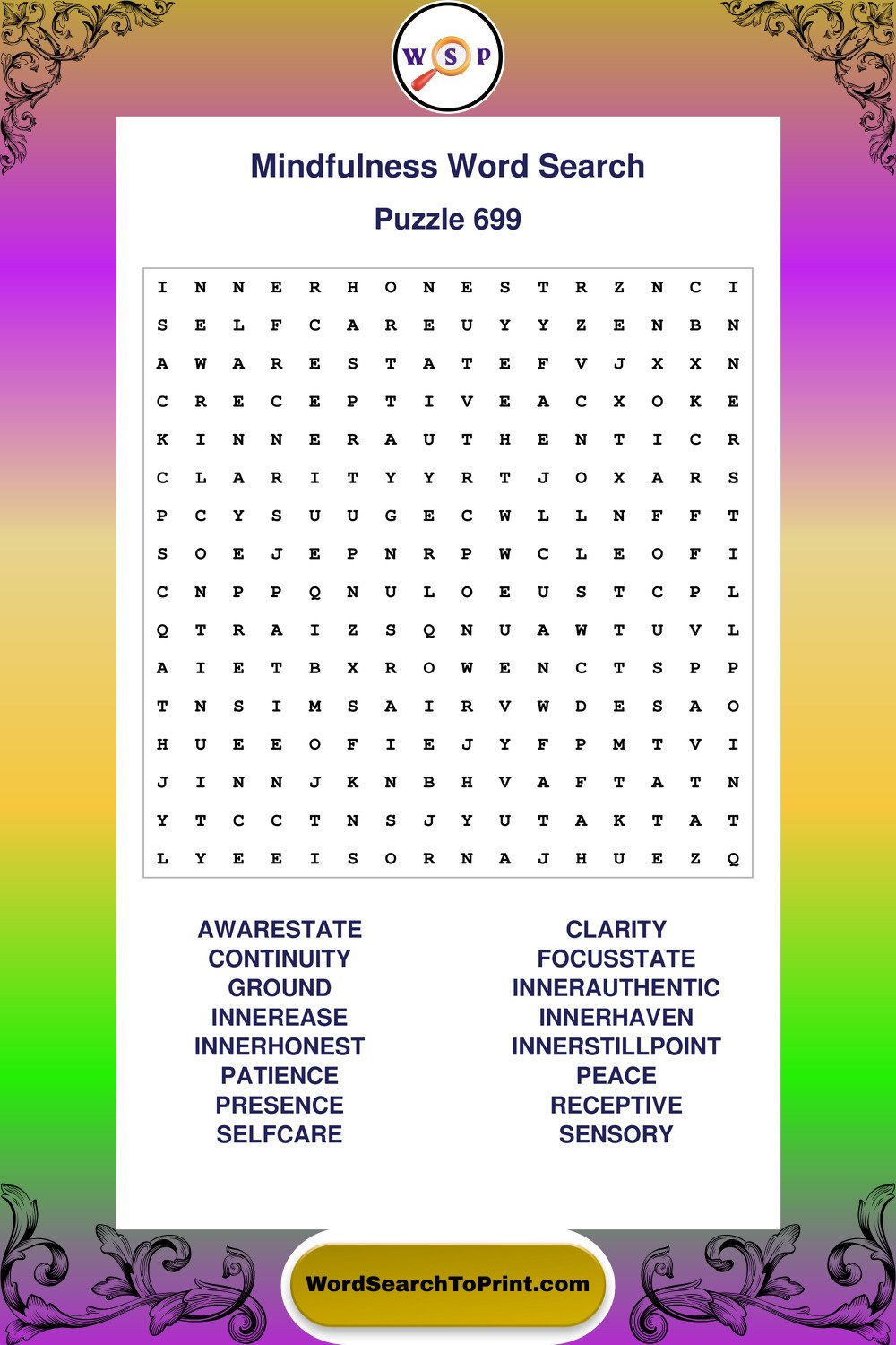 Mindfulness Word Search Puzzle 699