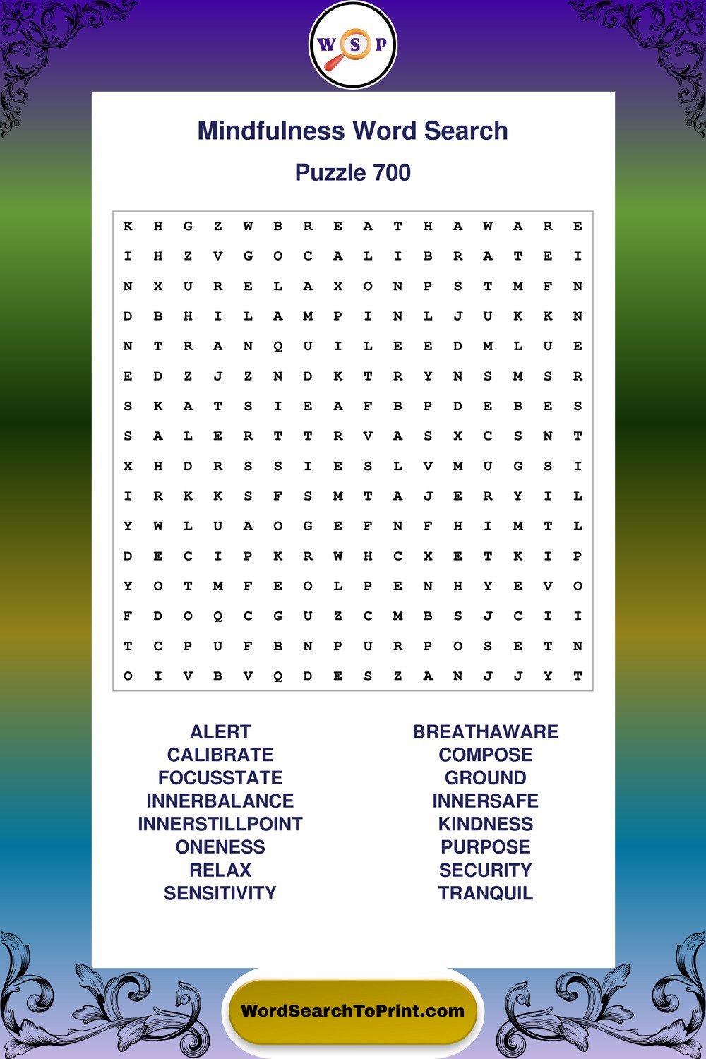 Mindfulness Word Search Puzzle 700