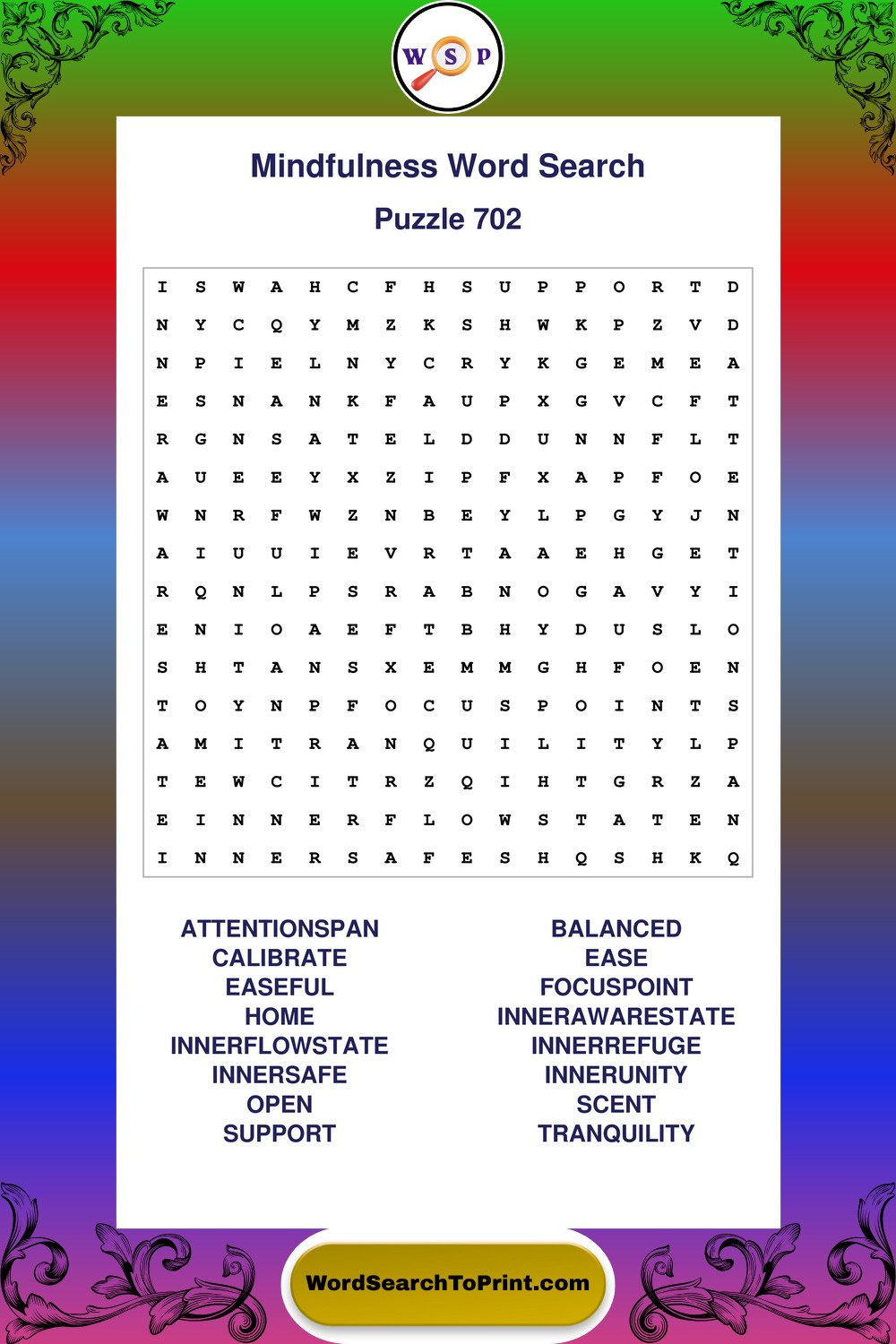 Mindfulness Word Search Puzzle 702