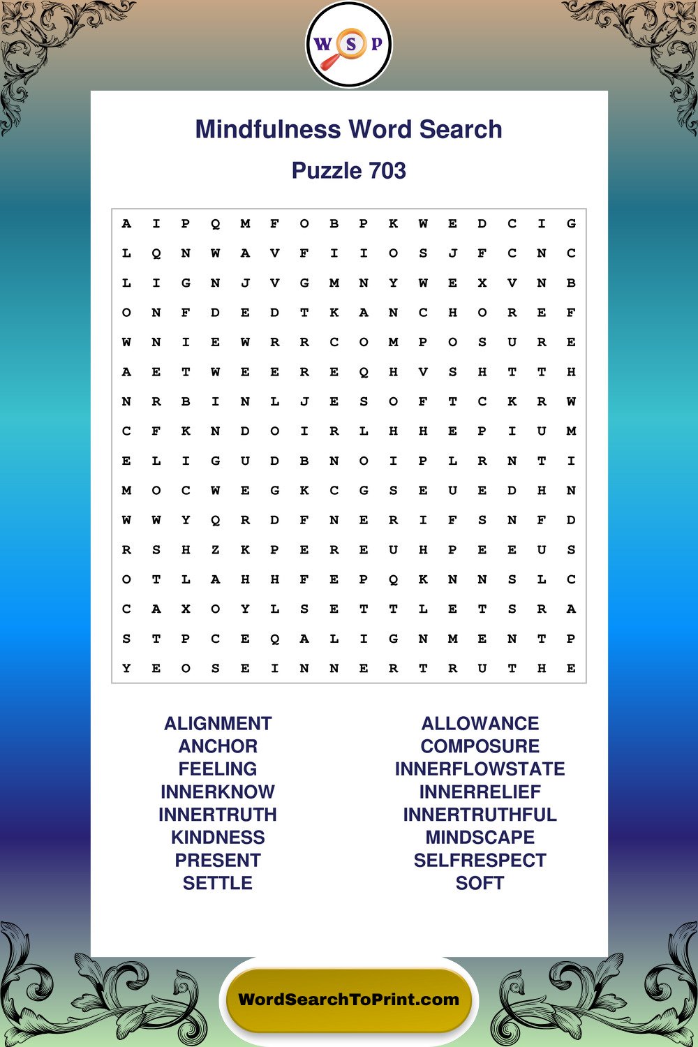 Mindfulness Word Search Puzzle 703