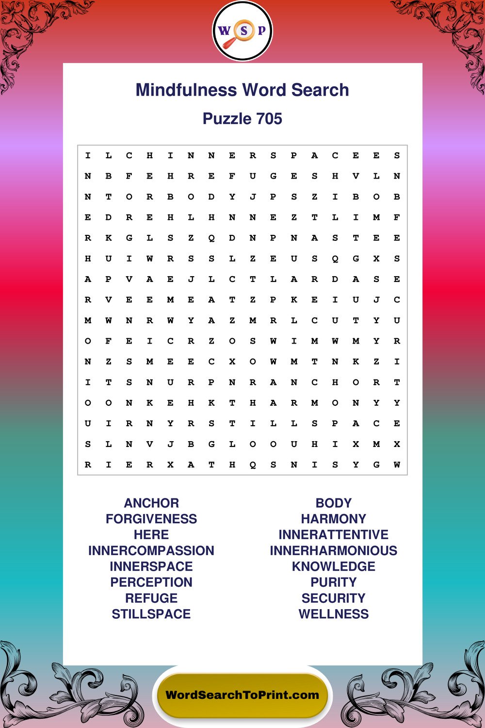 Mindfulness Word Search Puzzle 705