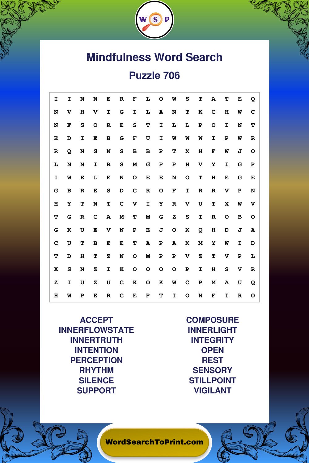 Mindfulness Word Search Puzzle 706