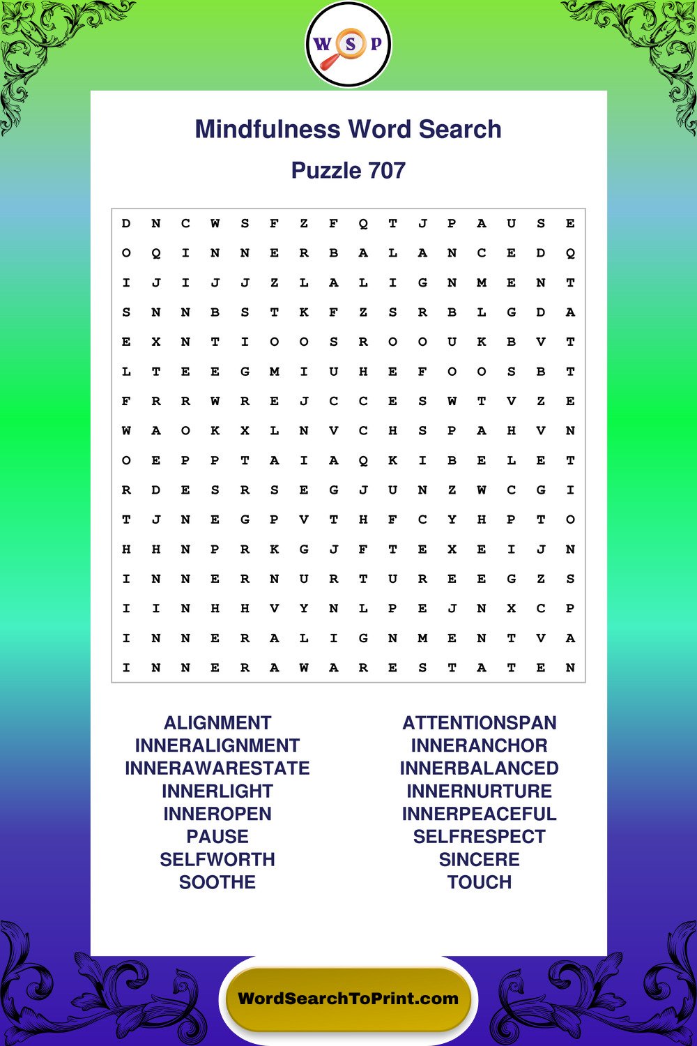 Mindfulness Word Search Puzzle 707