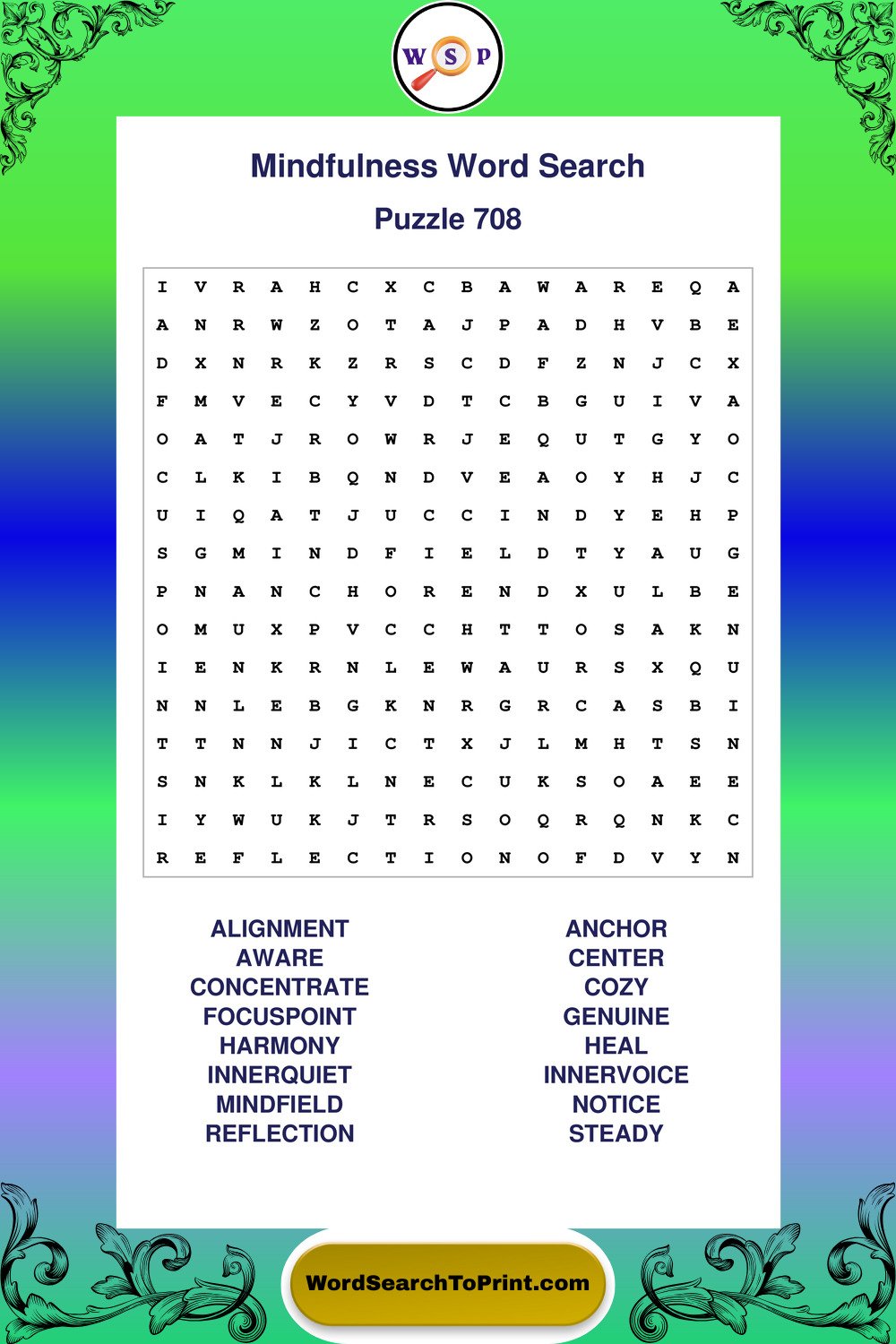 Mindfulness Word Search Puzzle 708