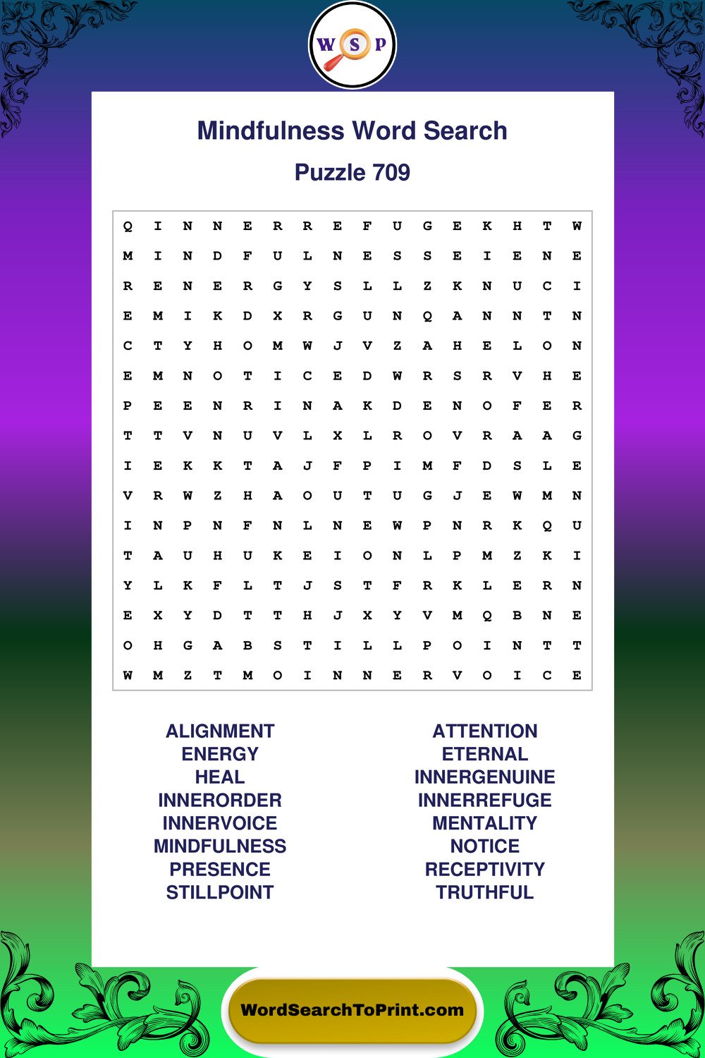 Mindfulness Word Search Puzzle 709