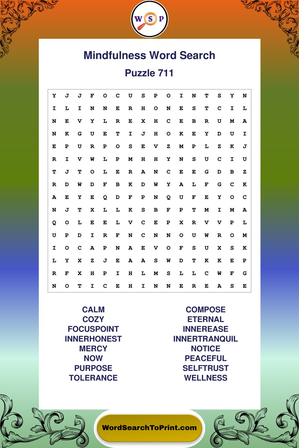 Mindfulness Word Search Puzzle 711