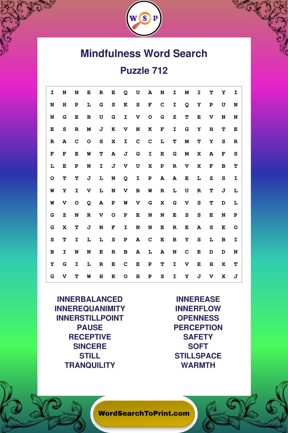 Mindfulness Word Search Puzzle 712