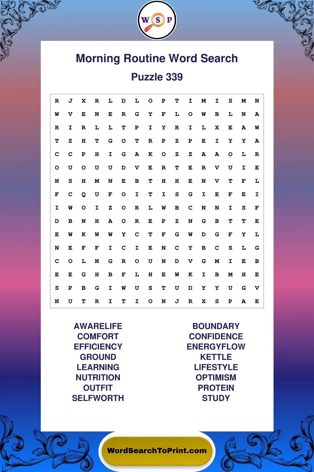 Morning Routine Word Search Puzzle 339