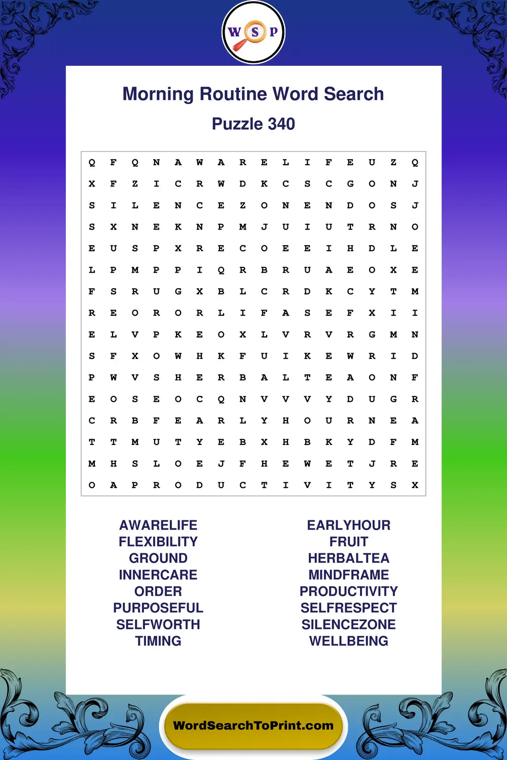 Morning Routine Word Search Puzzle 340