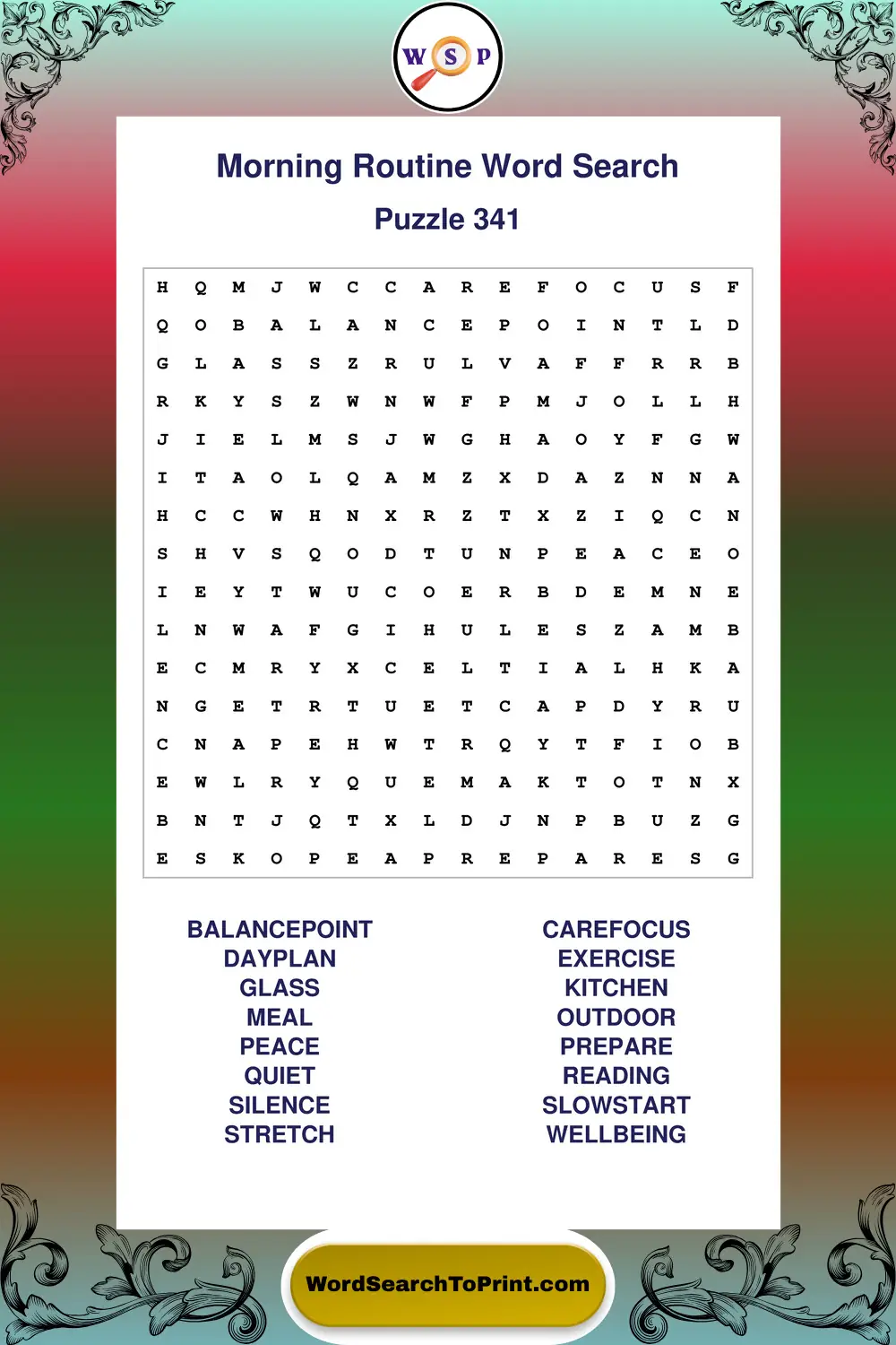 Morning Routine Word Search Puzzle 341
