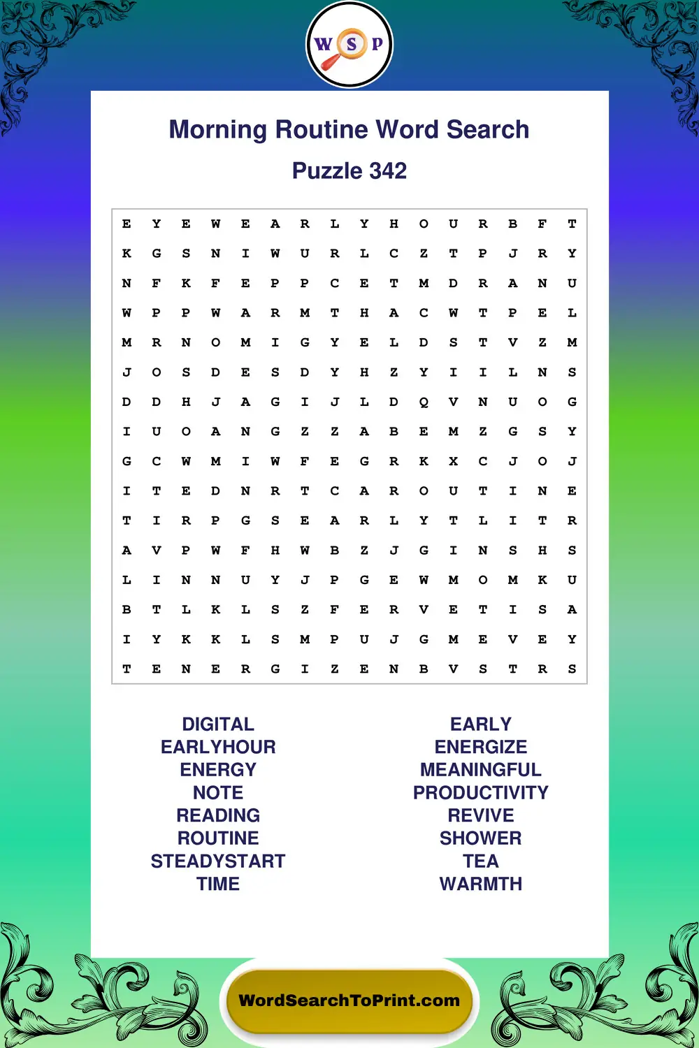 Morning Routine Word Search Puzzle 342