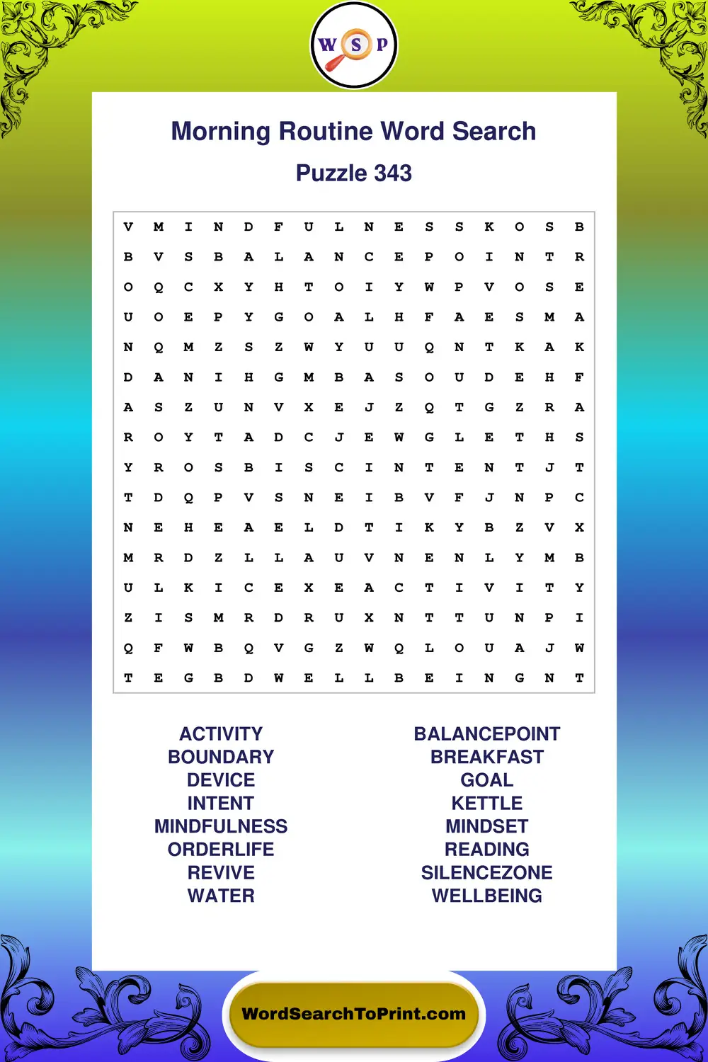Morning Routine Word Search Puzzle 343