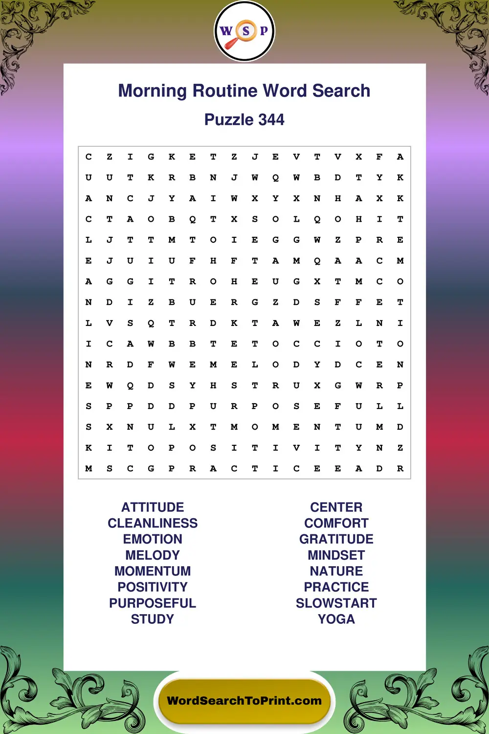 Morning Routine Word Search Puzzle 344
