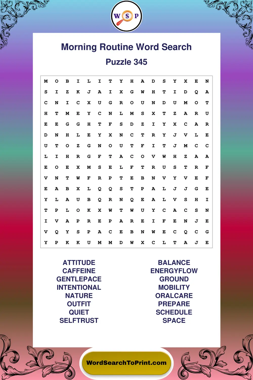Morning Routine Word Search Puzzle 345