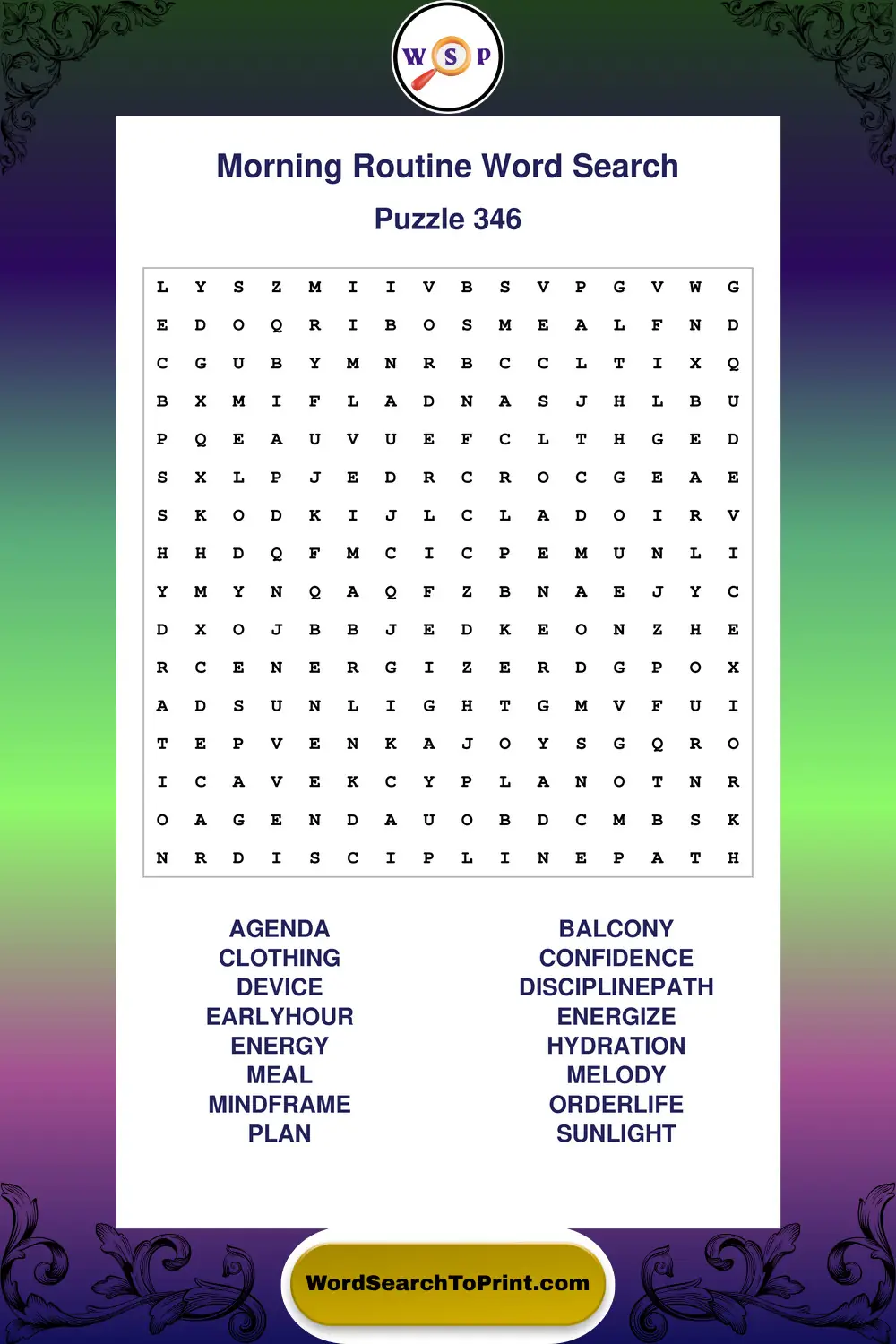 Morning Routine Word Search Puzzle 346