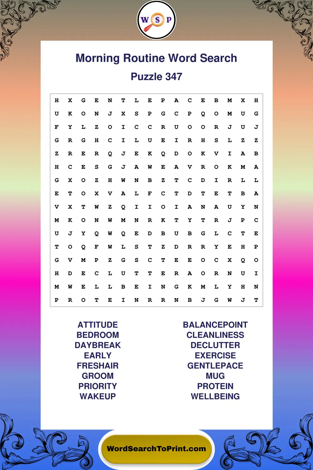 Morning Routine Word Search Puzzle 347