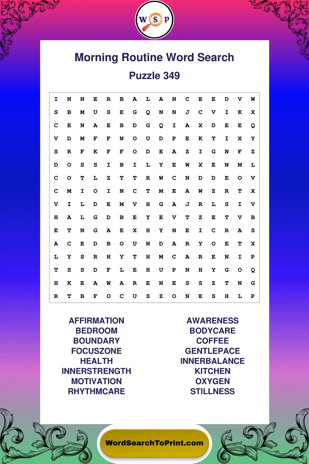 Morning Routine Word Search Puzzle 349