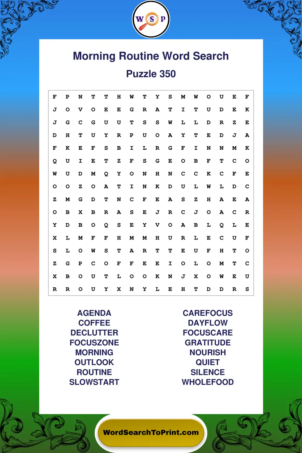 Morning Routine Word Search Puzzle 350