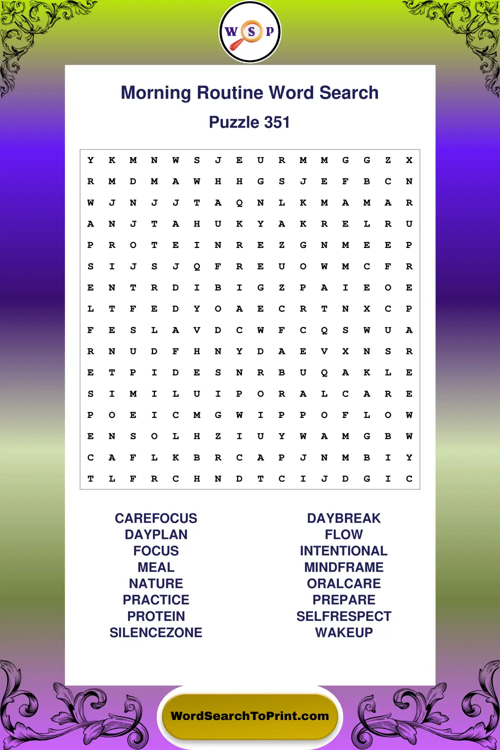 Morning Routine Word Search Puzzle 351