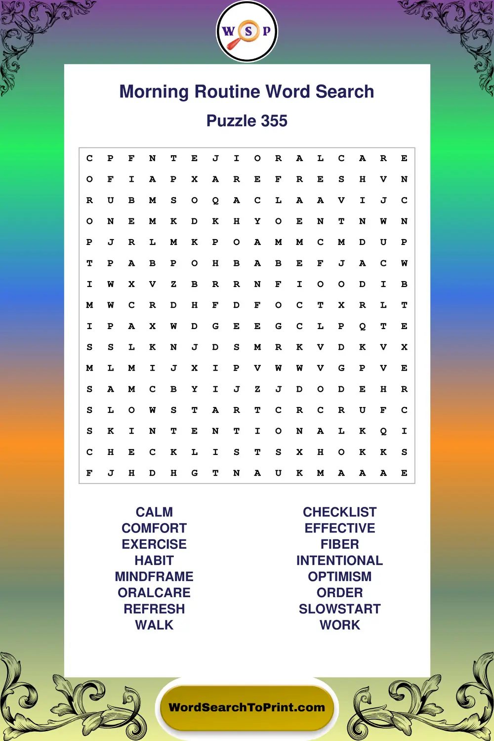 Morning Routine Word Search Puzzle 355